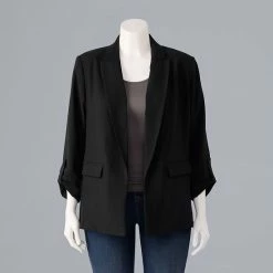 Plus Size Simply Vera Vera Wang Ruched Sleeve Blazer Vera Black -Simply Vera Vera Wang STORE unnamed file 1020
