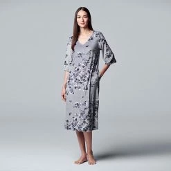 Women's Simply Vera Vera Wang Velour Maxi Sleepshirt Heather Gray Floral