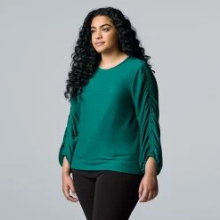 Plus Size Simply Vera Vera Wang Ruched Sleeve Top Marshmallow -Simply Vera Vera Wang STORE unnamed file 1027