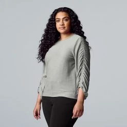Plus Size Simply Vera Vera Wang Ruched Sleeve Top Marshmallow -Simply Vera Vera Wang STORE unnamed file 1029