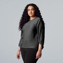 Plus Size Simply Vera Vera Wang Ruched Sleeve Top Marshmallow -Simply Vera Vera Wang STORE unnamed file 1030