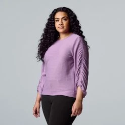 Plus Size Simply Vera Vera Wang Ruched Sleeve Top Marshmallow -Simply Vera Vera Wang STORE unnamed file 1031