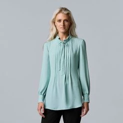 Petite Simply Vera Vera Wang Shirred Pintuck Blouse Modern White -Simply Vera Vera Wang STORE unnamed file 1035