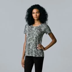 Women's Simply Vera Vera Wang Print Relaxed Fit Tee Med H Grey -Simply Vera Vera Wang STORE unnamed file 1054
