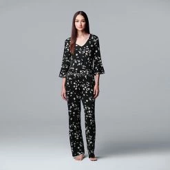 Women's Simply Vera Vera Wang 3/4 Sleeve Pajama Top & Pajama Pants Set Ivory Animal -Simply Vera Vera Wang STORE unnamed file 1059