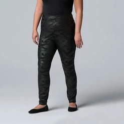 Plus Size Simply Vera Vera Wang High Rise Faux Leather Leggings Black Camo -Simply Vera Vera Wang STORE unnamed file 1073