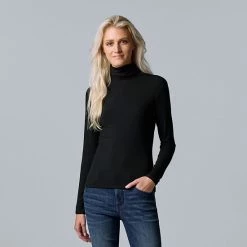 Women's Simply Vera Vera Wang Turtleneck Sweater Nimbus Cloud Black -Simply Vera Vera Wang STORE unnamed file 1087