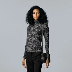 Women's Simply Vera Vera Wang Turtleneck Sweater Nimbus Cloud Black -Simply Vera Vera Wang STORE unnamed file 1089