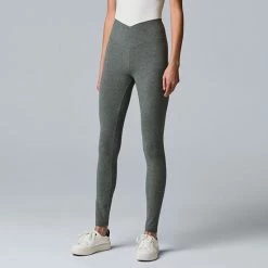 Simply Vera Vera Wang Women's Cotton Cross Over Waistband Leggings Dark Heather Gray -Simply Vera Vera Wang STORE unnamed file 1097