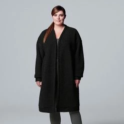 Plus Size Simply Vera Vera Wang Plush Sherpa Long Sleeve Long Open Front Long Cardigan Gray -Simply Vera Vera Wang STORE unnamed file 1108