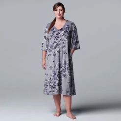 Plus Size Simply Vera Vera Wang Velour Maxi Sleepshirt Heather Gray Floral