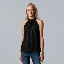 Women's Simply Vera Vera Wang Ruffle Trim Halter Top Vera Black -Simply Vera Vera Wang STORE unnamed file 1125