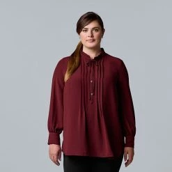 Plus Size Simply Vera Vera Wang Shirred Pintuck Blouse Night Stripe D -Simply Vera Vera Wang STORE unnamed file 1128