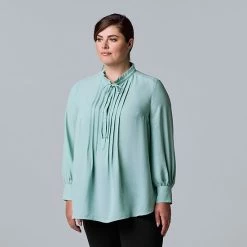 Plus Size Simply Vera Vera Wang Shirred Pintuck Blouse Night Stripe D -Simply Vera Vera Wang STORE unnamed file 1129