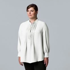Plus Size Simply Vera Vera Wang Shirred Pintuck Blouse Night Stripe D -Simply Vera Vera Wang STORE unnamed file 1130