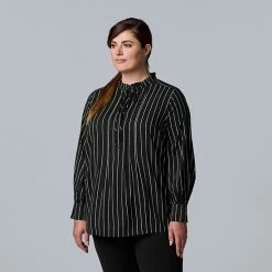 Plus Size Simply Vera Vera Wang Shirred Pintuck Blouse Night Stripe D -Simply Vera Vera Wang STORE unnamed file 1131