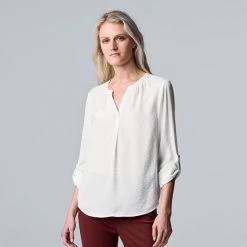 Petite Simply Vera Vera Wang Roll-Tab Popover Top Modern White -Simply Vera Vera Wang STORE unnamed file 1139