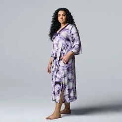 Plus Size Simply Vera Vera Wang 3/4 Sleeve Maxi Caftan With Satin Trim