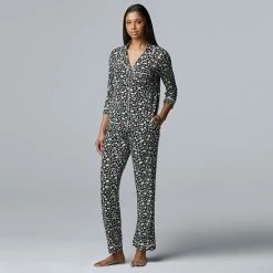 Women's Simply Vera Vera Wang Basic Luxury ¾ Sleeve Pajama Shirt & Pants Sleep Set Black -Simply Vera Vera Wang STORE unnamed file 1169