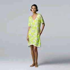 Women's Simply Vera Vera Wang Short Sleeve Sleepshirt Black Floral -Simply Vera Vera Wang STORE unnamed file 1172