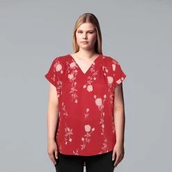 Plus Size Simply Vera Vera Wang Dolman Popover Top Stem Border -Simply Vera Vera Wang STORE unnamed file 1183