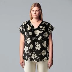 Plus Size Simply Vera Vera Wang Dolman Popover Top Stem Border -Simply Vera Vera Wang STORE unnamed file 1186