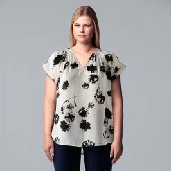 Plus Size Simply Vera Vera Wang Dolman Popover Top Stem Border -Simply Vera Vera Wang STORE unnamed file 1191