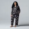 Plus Size Simply Vera Vera Wang Cozy 3-pc. Long Sleeve Pajama Shirt, Pajama Pants & Matching Headband Sleep Set Charcoal Polka Dot