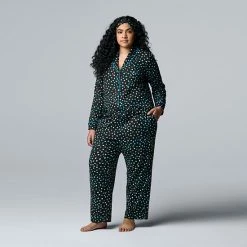 Plus Size Simply Vera Vera Wang Cozy 3-pc. Long Sleeve Pajama Shirt, Pajama Pants & Matching Headband Sleep Set Charcoal Polka Dot -Simply Vera Vera Wang STORE unnamed file 1201