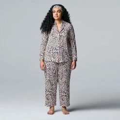 Plus Size Simply Vera Vera Wang Cozy 3-pc. Long Sleeve Pajama Shirt, Pajama Pants & Matching Headband Sleep Set Charcoal Polka Dot -Simply Vera Vera Wang STORE unnamed file 1202