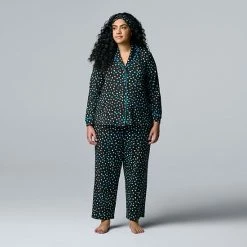 Plus Size Simply Vera Vera Wang Cozy 3-pc. Long Sleeve Pajama Shirt, Pajama Pants & Matching Headband Sleep Set Charcoal Polka Dot -Simply Vera Vera Wang STORE unnamed file 1204