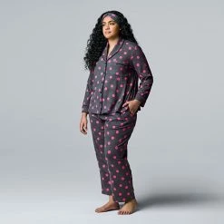 Plus Size Simply Vera Vera Wang Cozy 3-pc. Long Sleeve Pajama Shirt, Pajama Pants & Matching Headband Sleep Set Charcoal Polka Dot -Simply Vera Vera Wang STORE unnamed file 1205