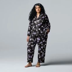 Plus Size Simply Vera Vera Wang Cozy 3-pc. Long Sleeve Pajama Shirt, Pajama Pants & Matching Headband Sleep Set Charcoal Polka Dot -Simply Vera Vera Wang STORE unnamed file 1206