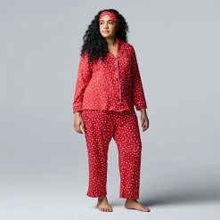 Plus Size Simply Vera Vera Wang Cozy 3-pc. Long Sleeve Pajama Shirt, Pajama Pants & Matching Headband Sleep Set Charcoal Polka Dot -Simply Vera Vera Wang STORE unnamed file 1207