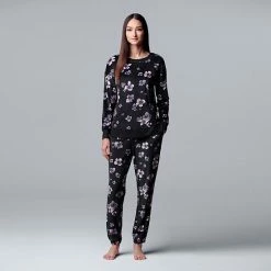 Petite Simply Vera Vera Wang Velour Pajama Top And Banded Bottom Pajama Pants Sleep Set Pink Plaid