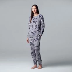 Petite Simply Vera Vera Wang Velour Pajama Top And Banded Bottom Pajama Pants Sleep Set Pink Plaid -Simply Vera Vera Wang STORE unnamed file 1211