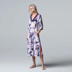 Women's Simply Vera Vera Wang 3/4 Sleeve Maxi Caftan With Satin Trim