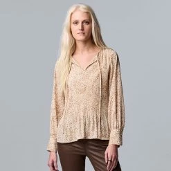 Women's Simply Vera Vera Wang Pleated Splitneck Top Vanilla