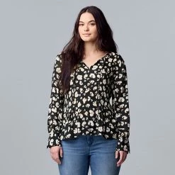 Women's Simply Vera Vera Wang Pleated Splitneck Top Vanilla -Simply Vera Vera Wang STORE unnamed file 1227