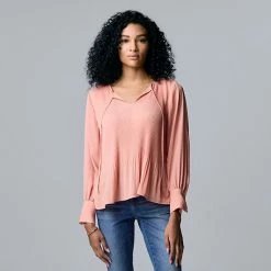 Women's Simply Vera Vera Wang Pleated Splitneck Top Vanilla -Simply Vera Vera Wang STORE unnamed file 1228