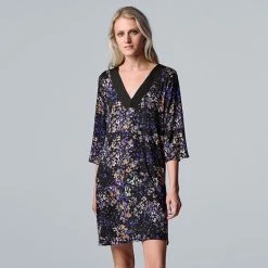 Women's Simply Vera Vera Wang 3/4 Sleeve Sleepshirt With Satin Trim