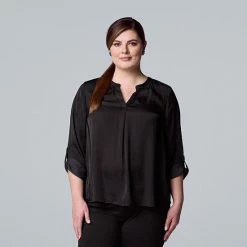 Plus Size Simply Vera Vera Wang Roll-Tab Popover Top Vienna Stream -Simply Vera Vera Wang STORE unnamed file 1246
