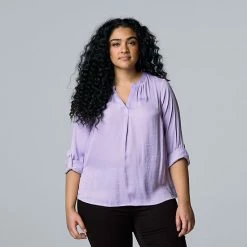 Plus Size Simply Vera Vera Wang Roll-Tab Popover Top Vienna Stream -Simply Vera Vera Wang STORE unnamed file 1247