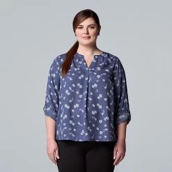 Plus Size Simply Vera Vera Wang Roll-Tab Popover Top Vienna Stream -Simply Vera Vera Wang STORE unnamed file 1248