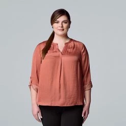 Plus Size Simply Vera Vera Wang Roll-Tab Popover Top Vienna Stream -Simply Vera Vera Wang STORE unnamed file 1249