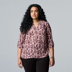 Plus Size Simply Vera Vera Wang Roll-Tab Popover Top Vienna Stream -Simply Vera Vera Wang STORE unnamed file 1250