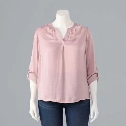 Plus Size Simply Vera Vera Wang Roll-Tab Popover Top Vienna Stream -Simply Vera Vera Wang STORE unnamed file 1251