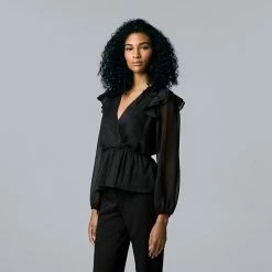 Women's Simply Vera Vera Wang Ruffle Peplum-Hem Top Vera Black