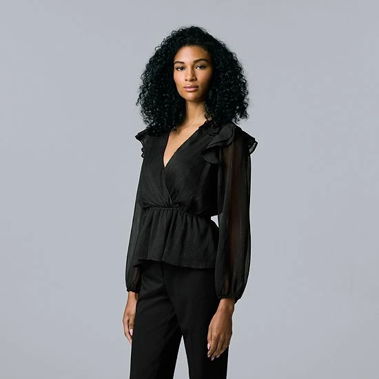 Women's Simply Vera Vera Wang Ruffle Peplum-Hem Top Vera Black 3 Women's Simply Vera Vera Wang Ruffle Peplum-Hem Top Vera Black - Image 3