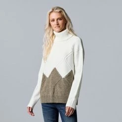 Petite Simply Vera Vera Wang Argyle Colorblock Sweater Marshmallow